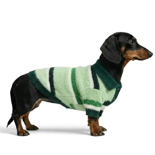 Farblich abgesetzter, gestreifter Kunstnerz-Hundepullover, warm, geeignet für kleine Hunde