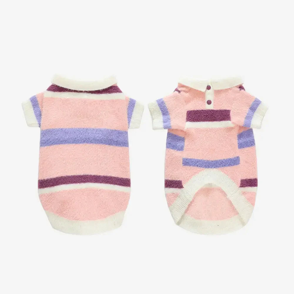 Color-Blocked Striped Faux Mink Fur Warm Dog Sweater Suitable For Small Dogs