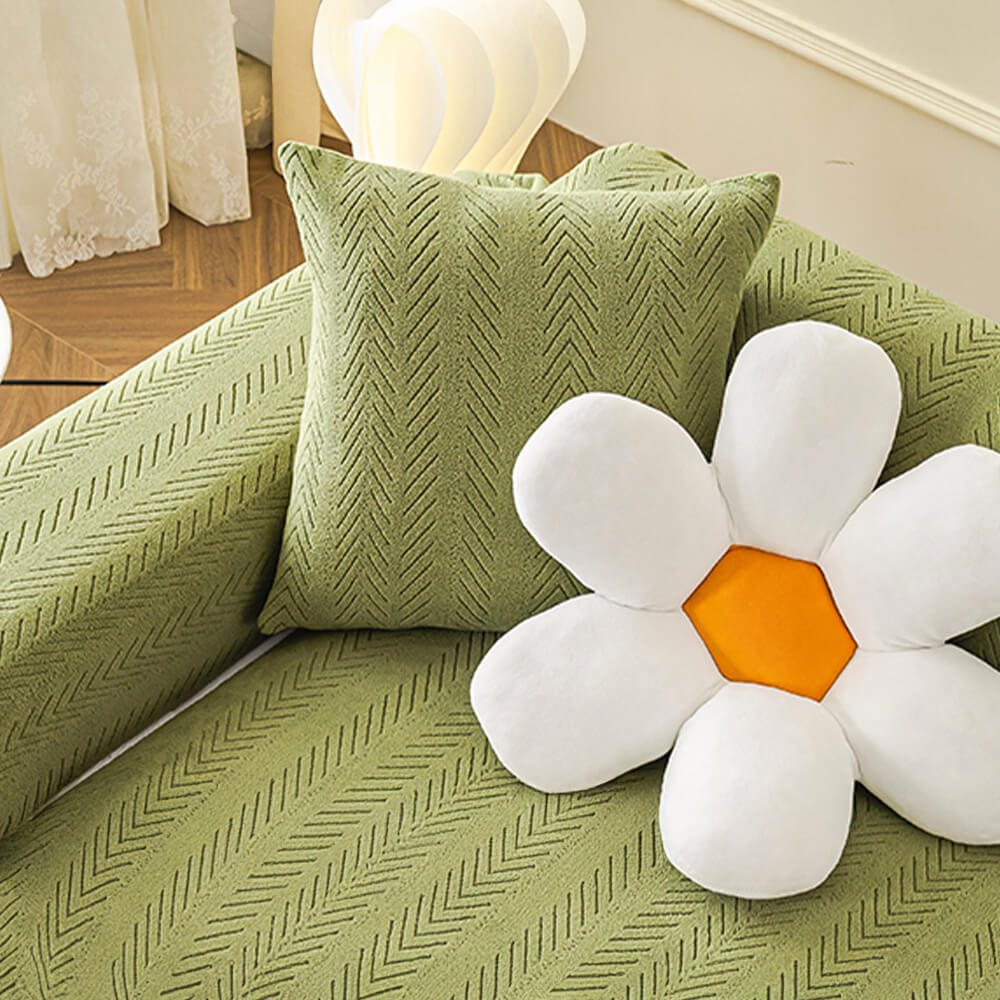 Elegant Herringbone Cream Aesthetic Stretch Magic Armchair Cover
