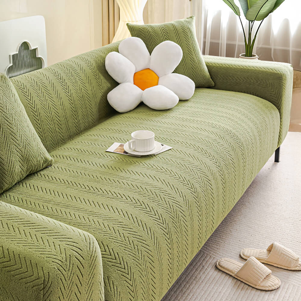Elegant Herringbone Cream Aesthetic Stretch Magic Armchair Cover