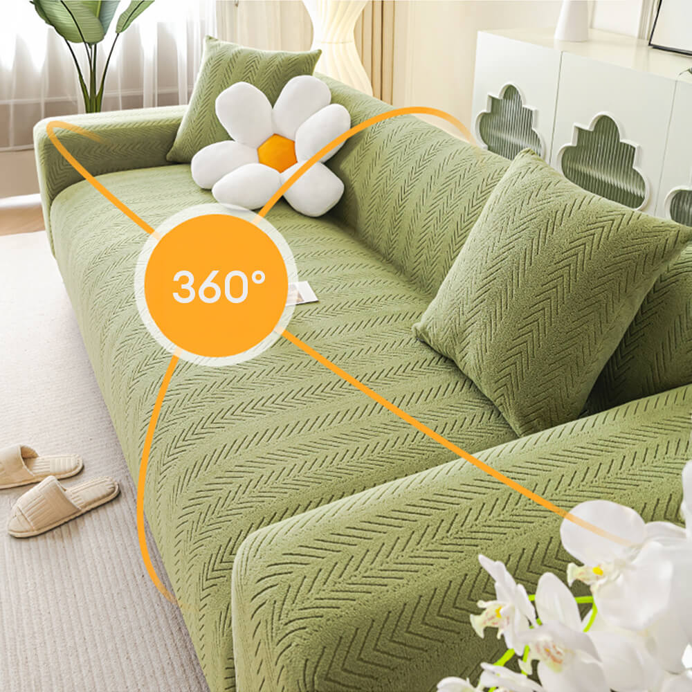 Elegant Herringbone Cream Aesthetic Stretch Magic Armchair Cover