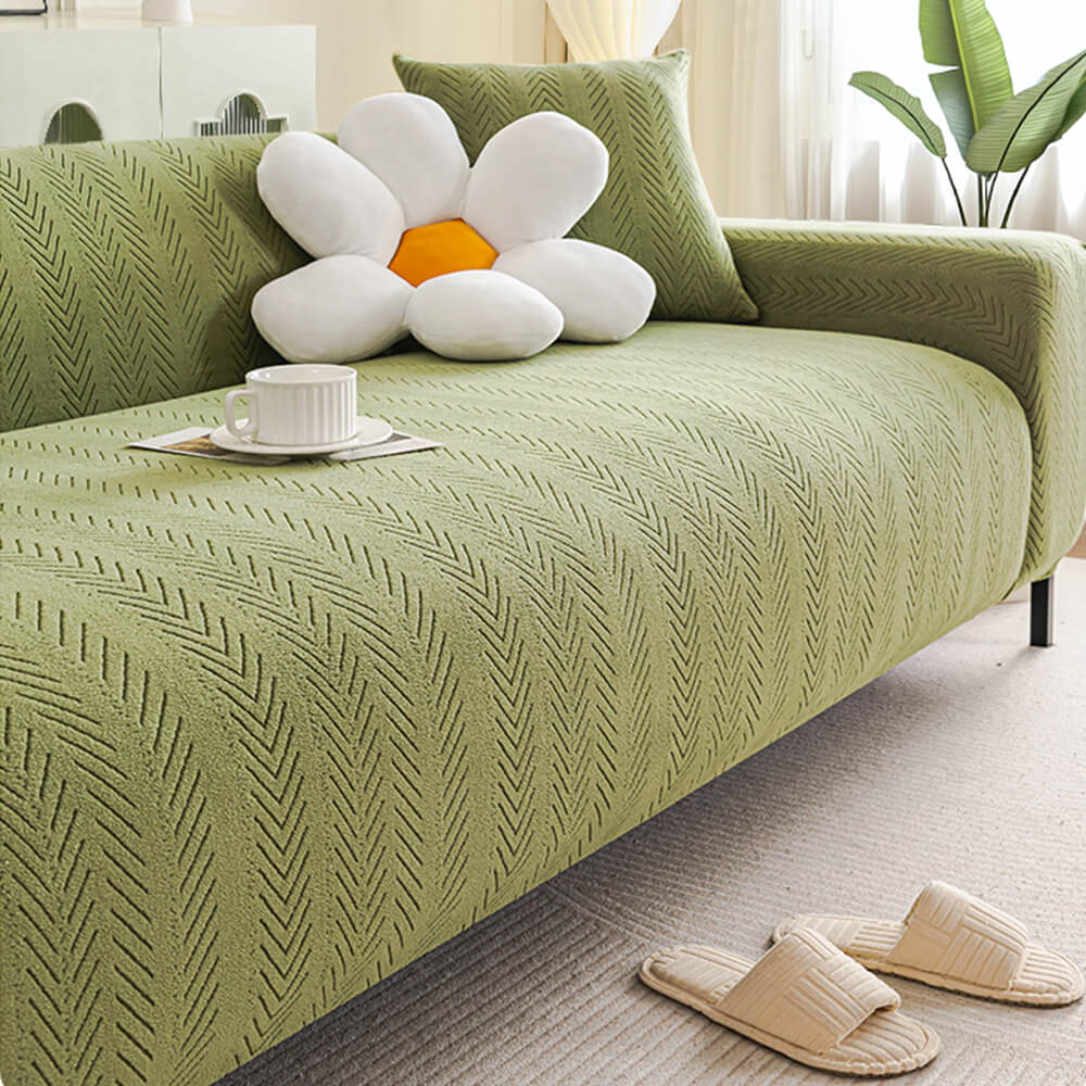 Elegant Herringbone Cream Aesthetic Stretch Magic Armchair Cover