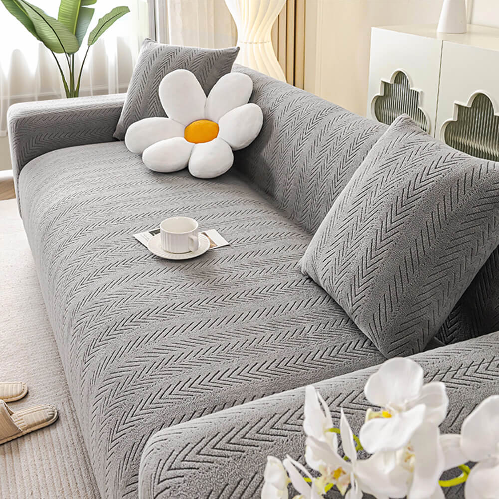 Elegant Herringbone Cream Aesthetic Stretch Magic Armchair Cover