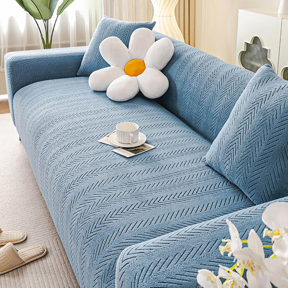 Elegant Herringbone Cream Aesthetic Stretch Magic Armchair Cover
