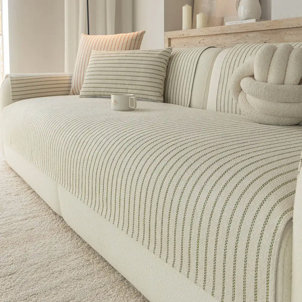 Sofaüberwurf aus Chenille im Baumwoll-Leinen-Look, gestreift, atmungsaktiv, kratzfest