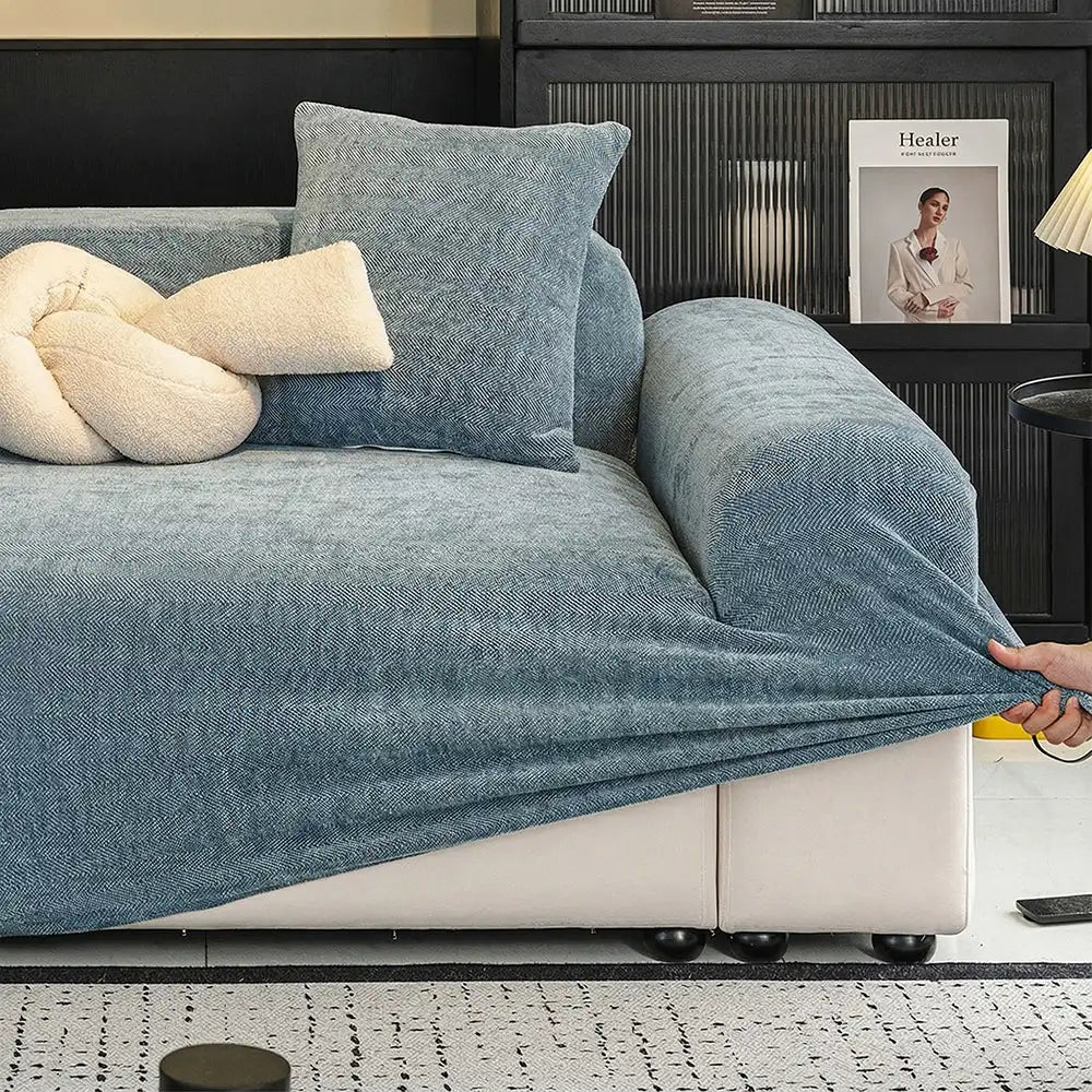 Fischgrätmuster Vollständiger Schutz Kratzfeste Sofaabdeckung Magische Stretch-Ecksofa-Husse
