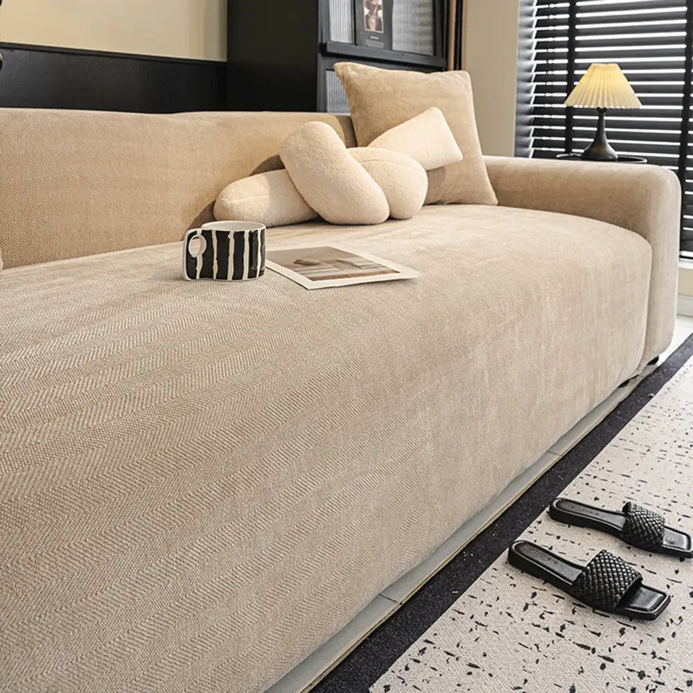 Fischgrätmuster Vollständiger Schutz Kratzfeste Sofaabdeckung Magische Stretch-Ecksofa-Husse