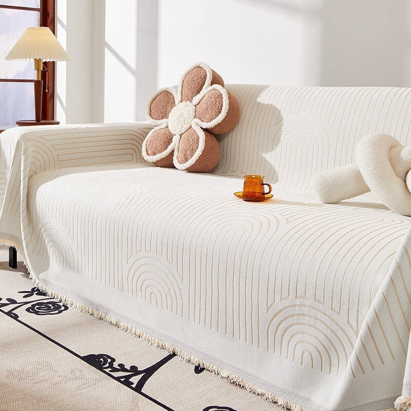 Minimalist Arch Motif Scratch-Resistant Chenille Throw Couch Cover