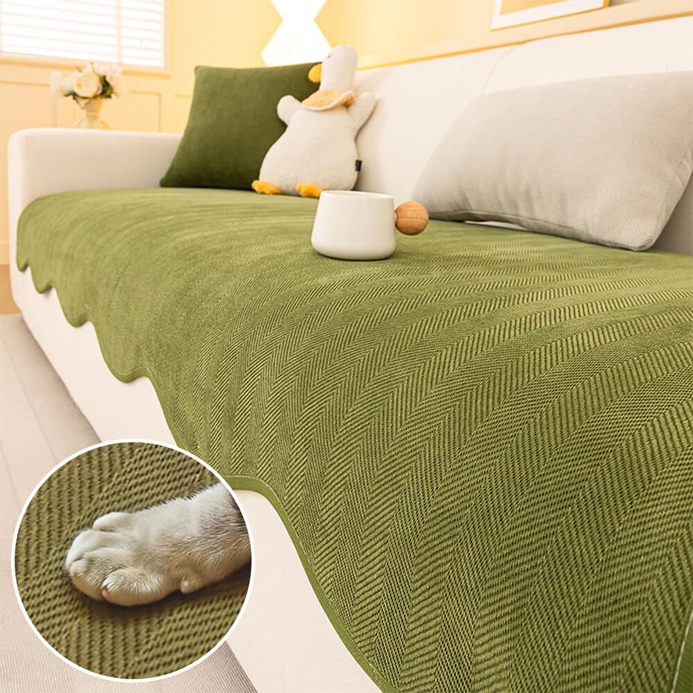 Minimalist Herringbone Chenille Non-Slip Wavy Edge Couch Cover