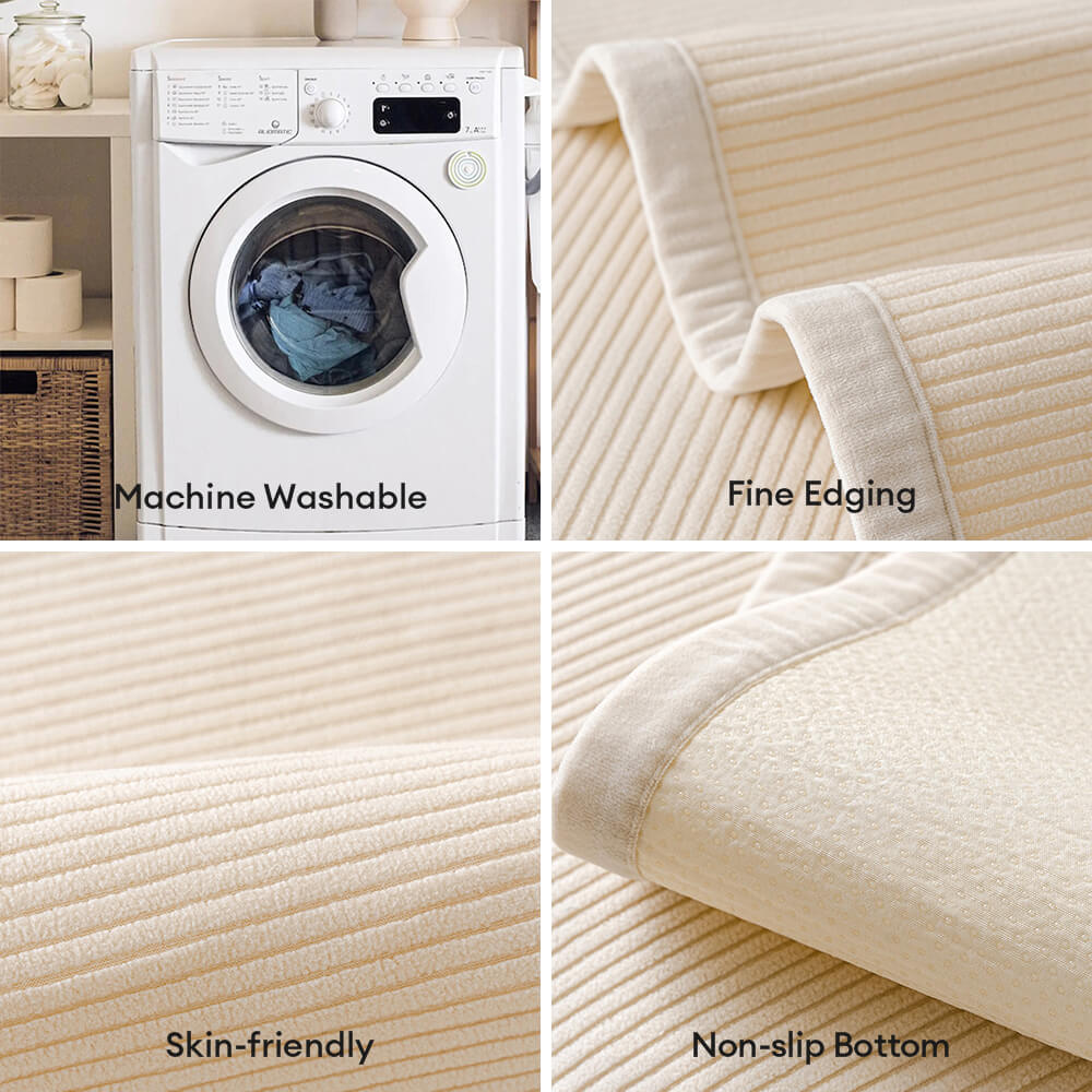 Modern Cream Vertical Stripes Fleece Couch Cover for All Seasons