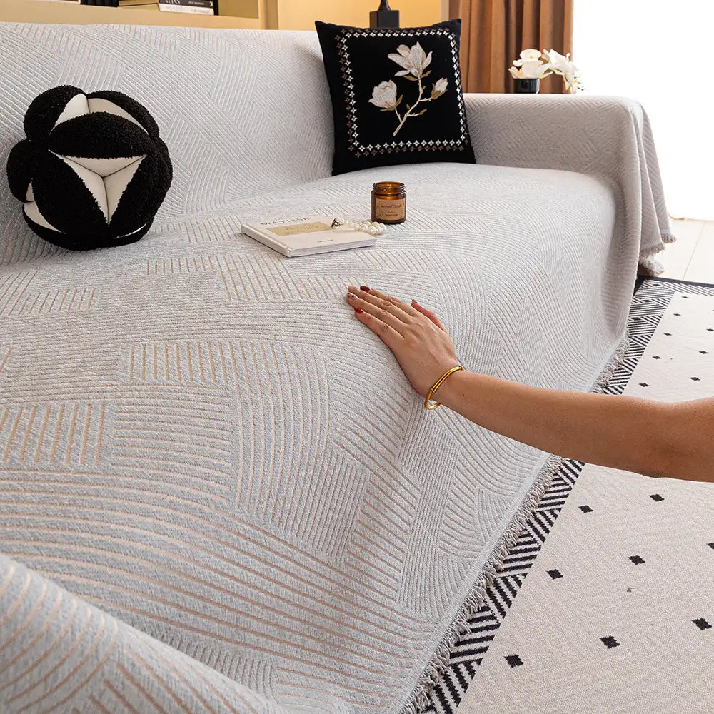 Moderner Streifen Chenille Kratzfester Sofaschutz Sofabezug