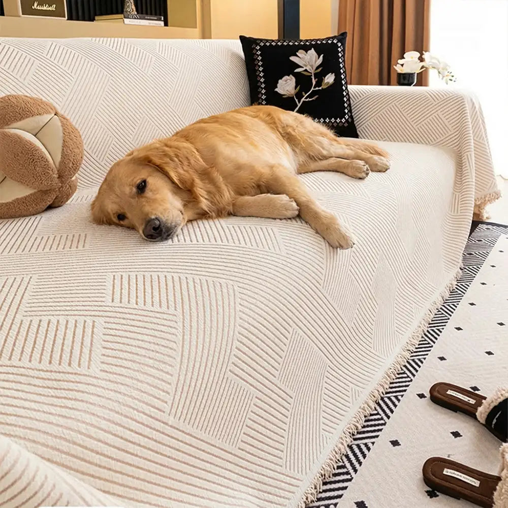 Moderner Streifen Chenille Kratzfester Sofaschutz Sofabezug
