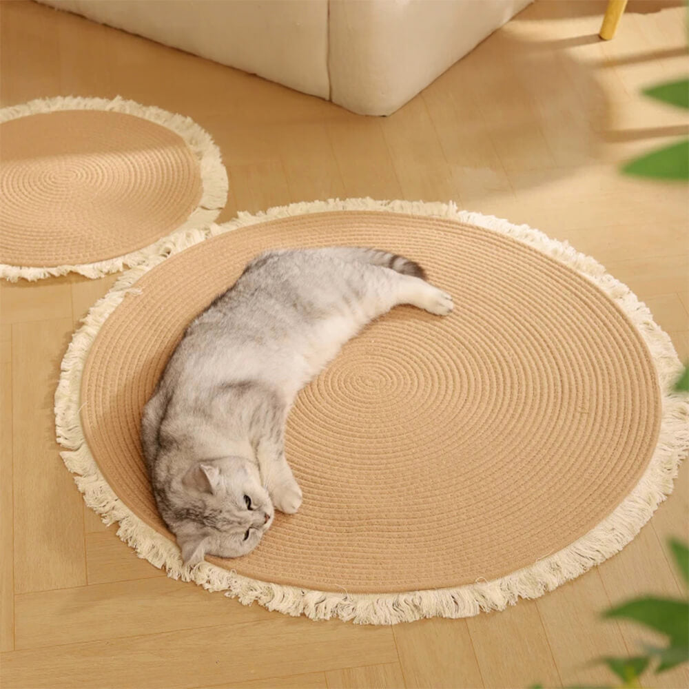 Nordische handgewebte strapazierfähige Katzenkratzmatte mit Fransen