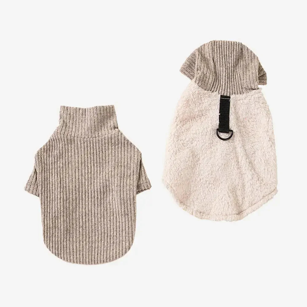 Plush Coat & Matching Turtleneck Sweater Two-Piece Dog Outfit Set