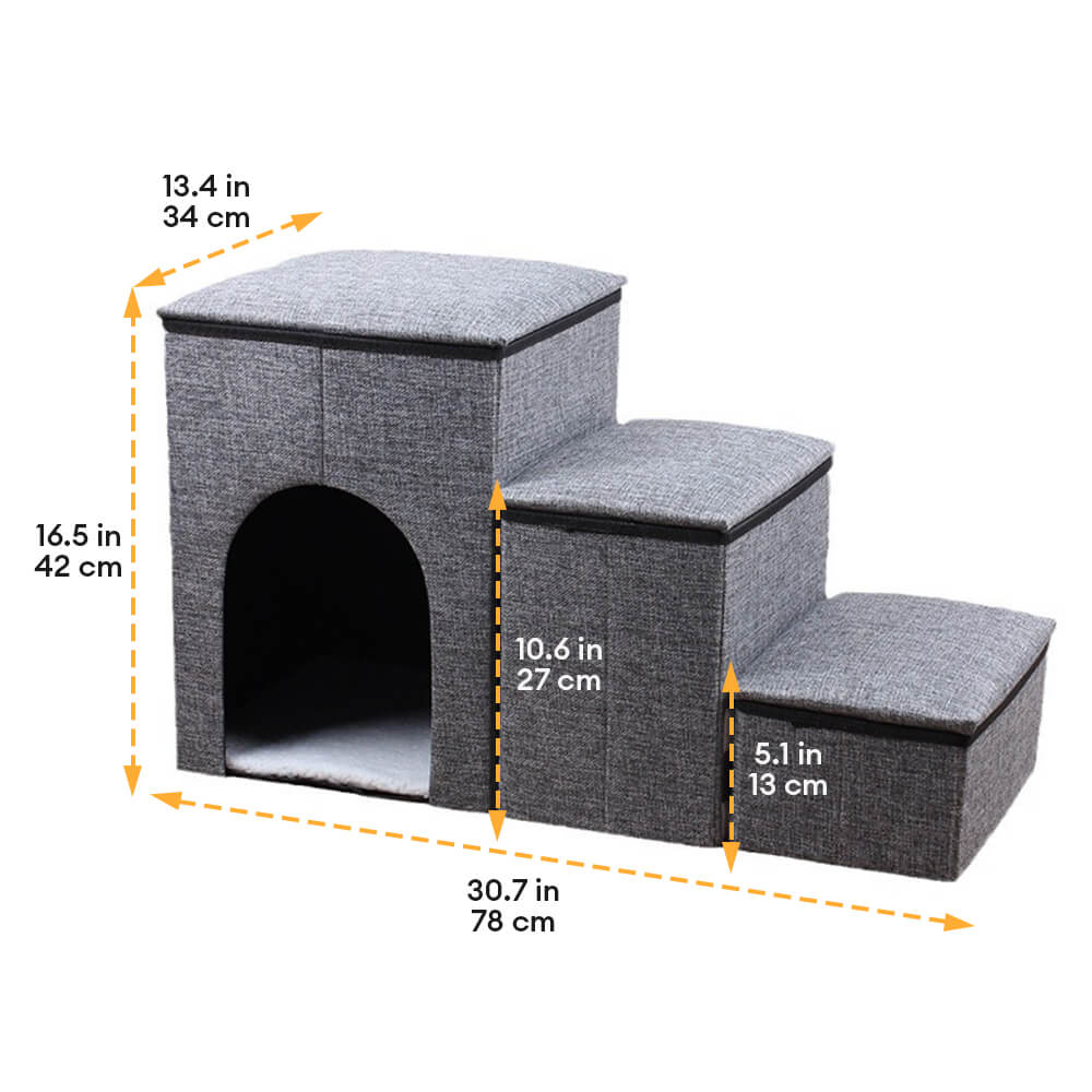 Portable Multi-Functional Foldable Dog Stairs with Storage and Condo