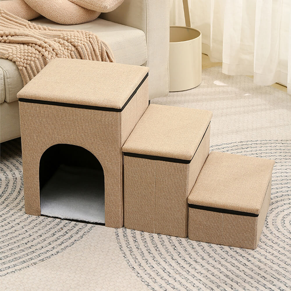 Portable Multi-Functional Foldable Dog Stairs with Storage and Condo