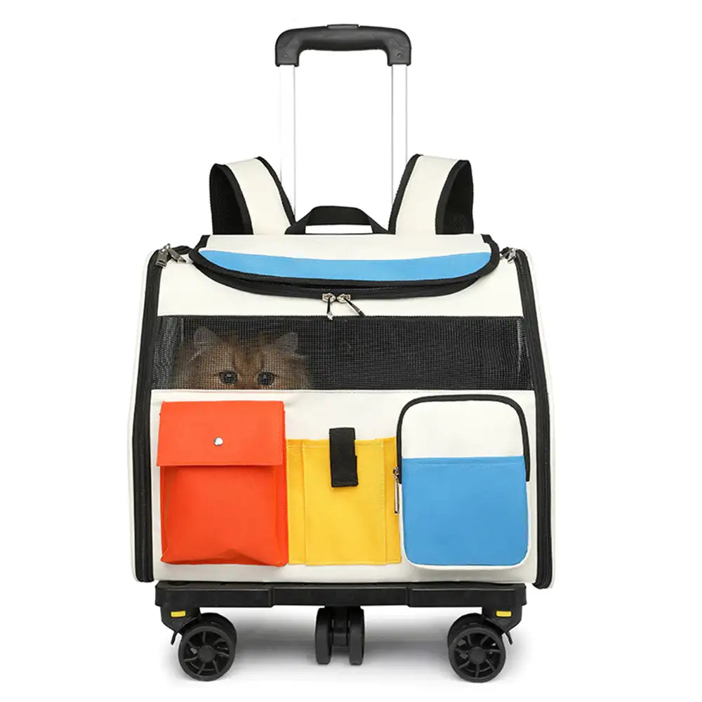 Portable Rolling Pet Backpack Carrier with Detachable Trolley Dog Cat Carrier