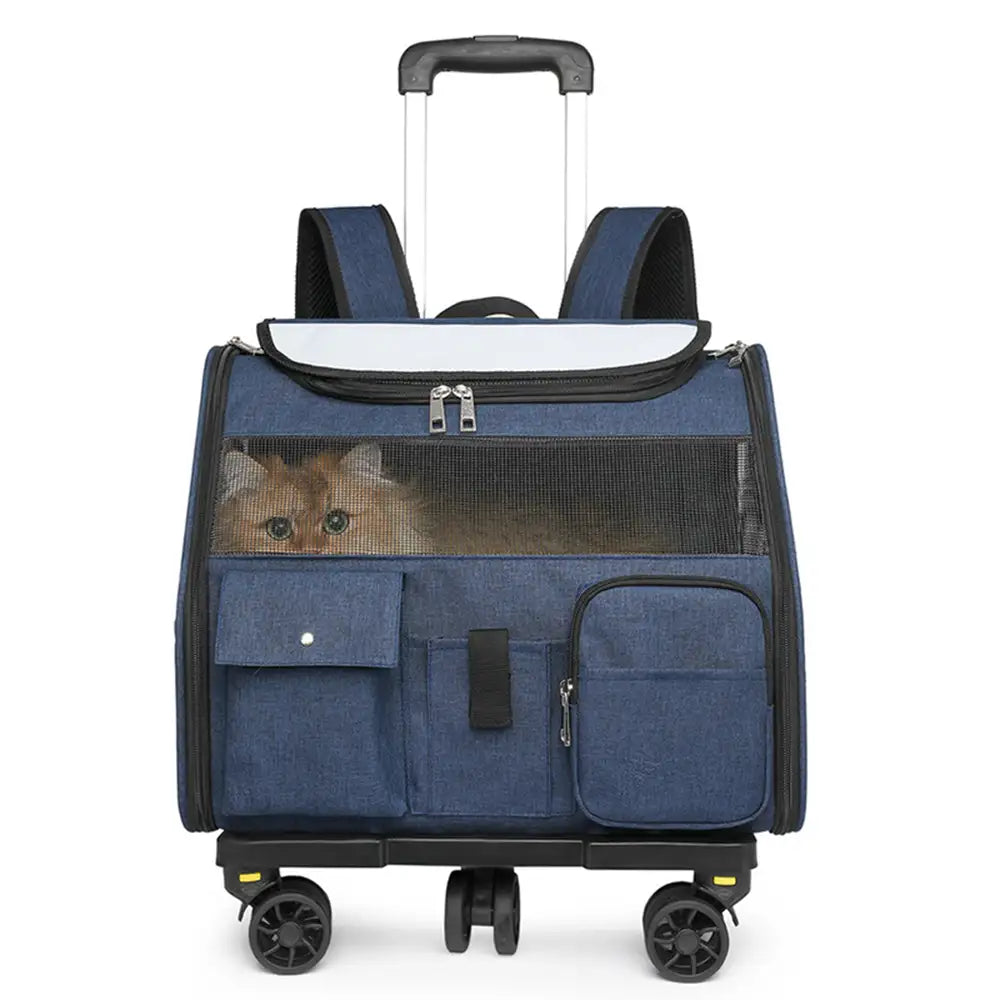 Portable Rolling Pet Backpack Carrier with Detachable Trolley Dog Cat Carrier