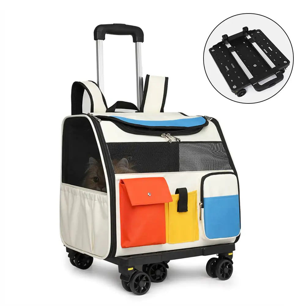 Portable Rolling Pet Backpack Carrier with Detachable Trolley Dog Cat Carrier