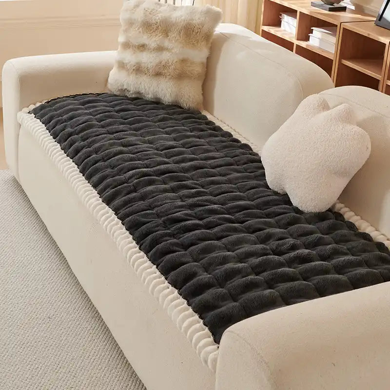 Solid-Color Fluffy Sofa Decor Thickened Couch Cover