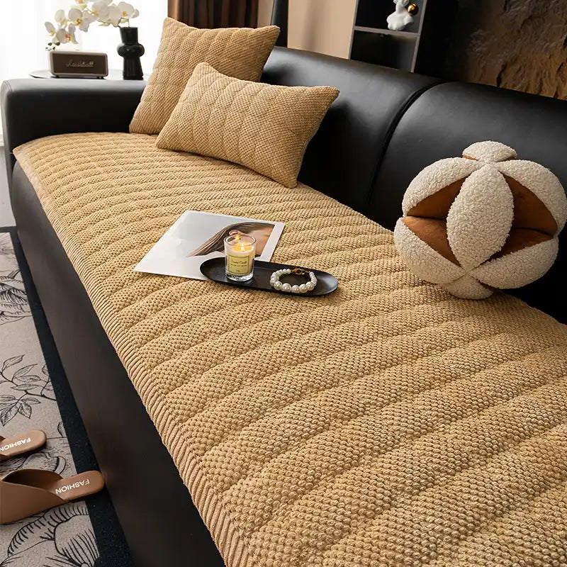 Square Corduroy Anti-Scratch Fabric Pet Friendly Non-Slip Couch Cover