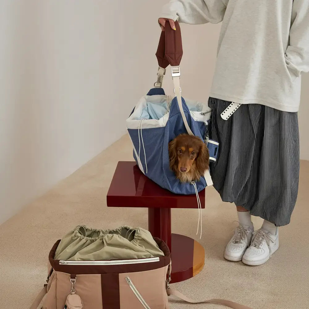 Vintage luftige wasserdichte Hunde- und Katzentragetasche für draußen, große Reise-Tiertransporttasche