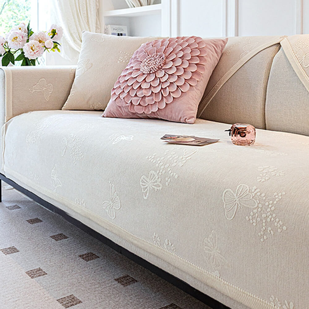 Chenille Anti-Slip Butterfly Pattern Morandi Color Couch Cover