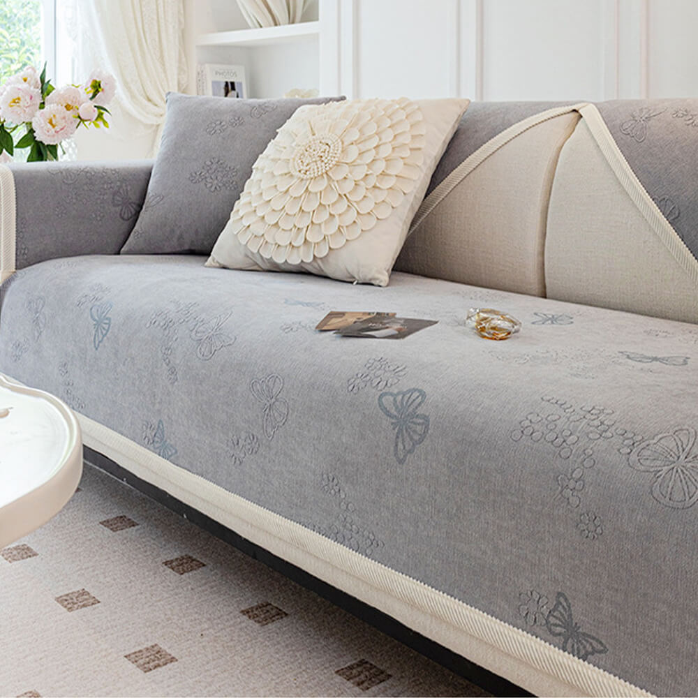 Chenille Anti-Slip Butterfly Pattern Morandi Color Couch Cover