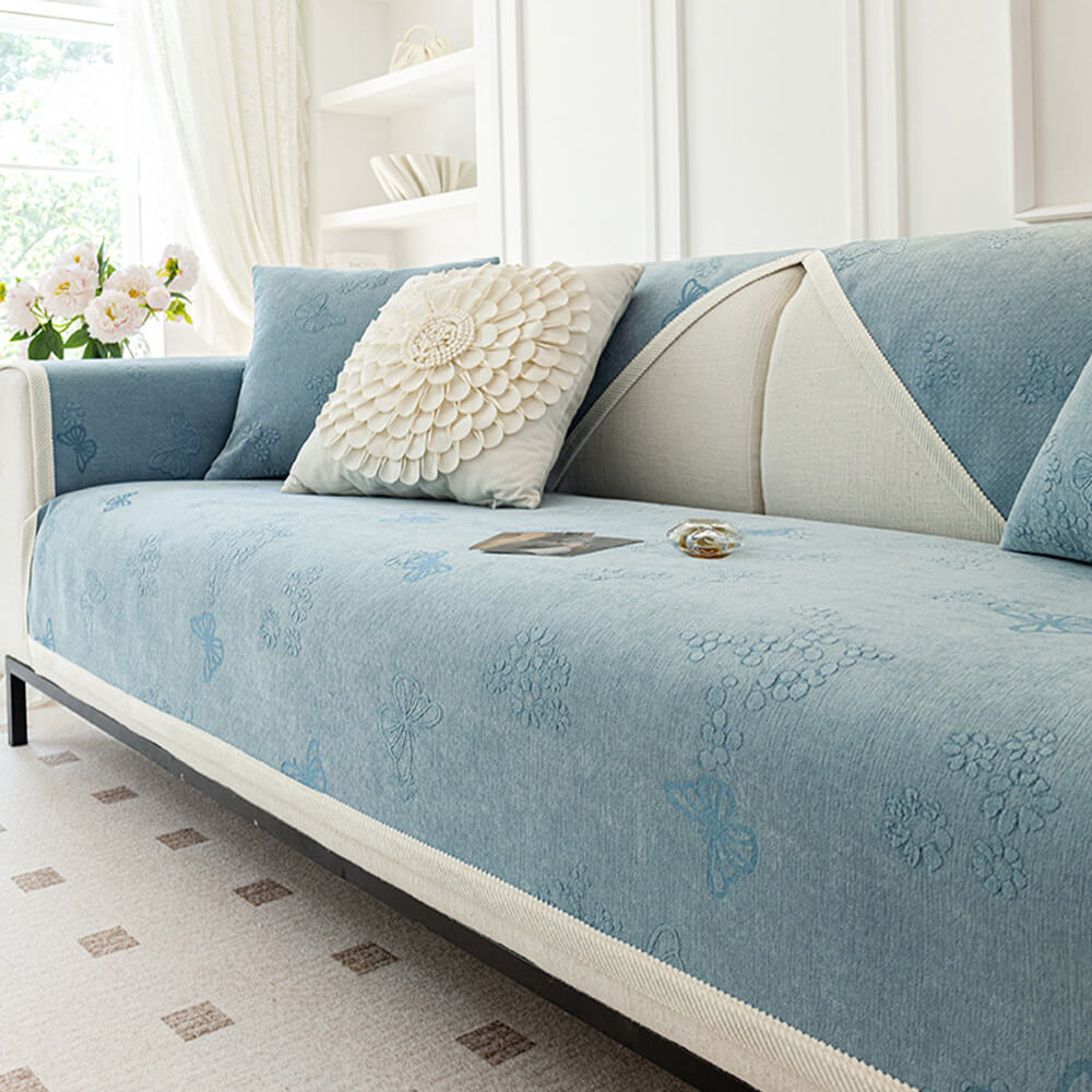 Chenille Anti-Slip Butterfly Pattern Morandi Color Couch Cover