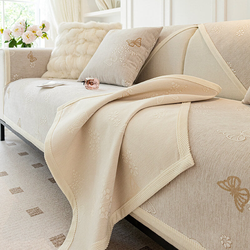 Chenille Anti-Slip Butterfly Pattern Morandi Color Couch Cover