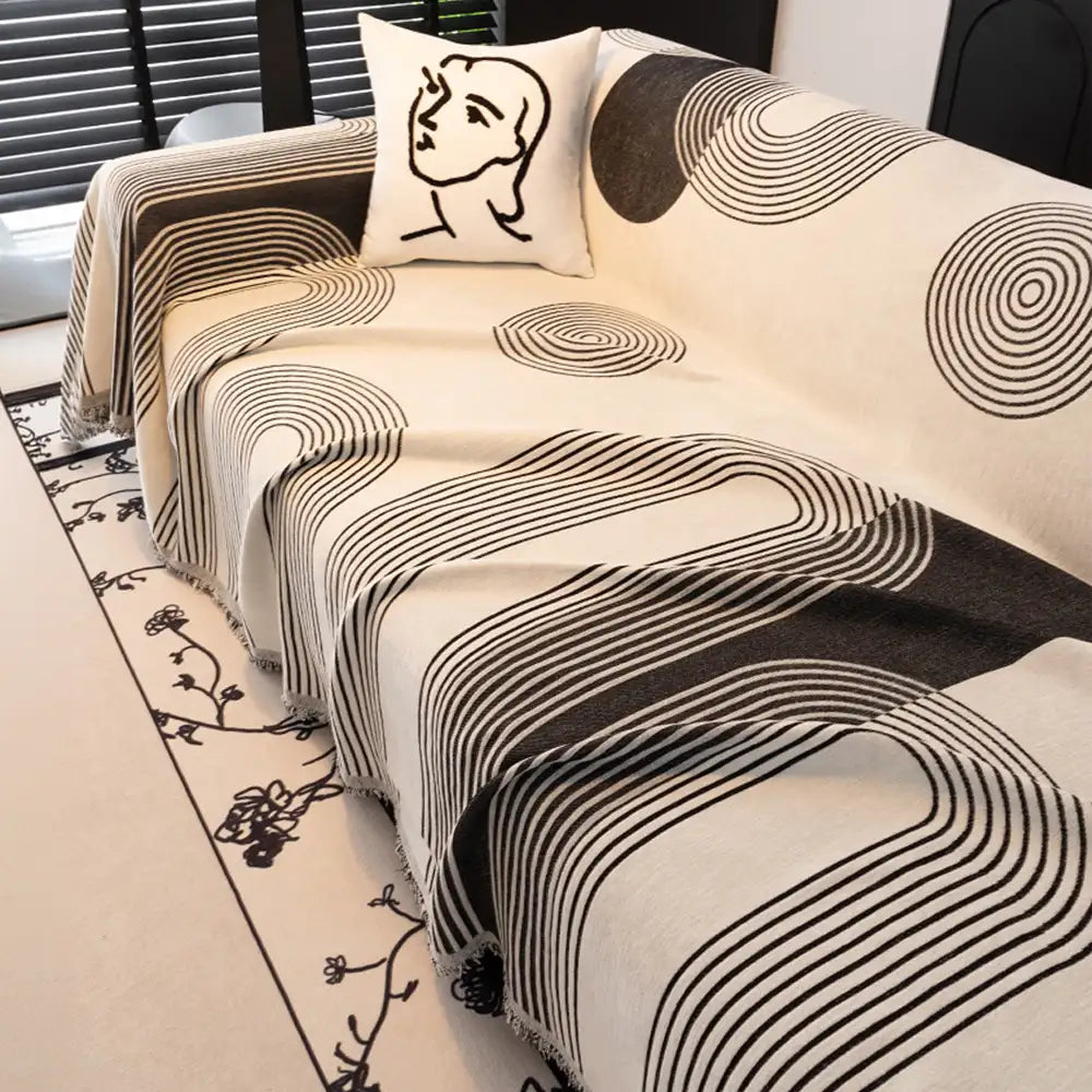 Geometrisch gestreifter Chenille Strapazierfähiger Sofabezug
