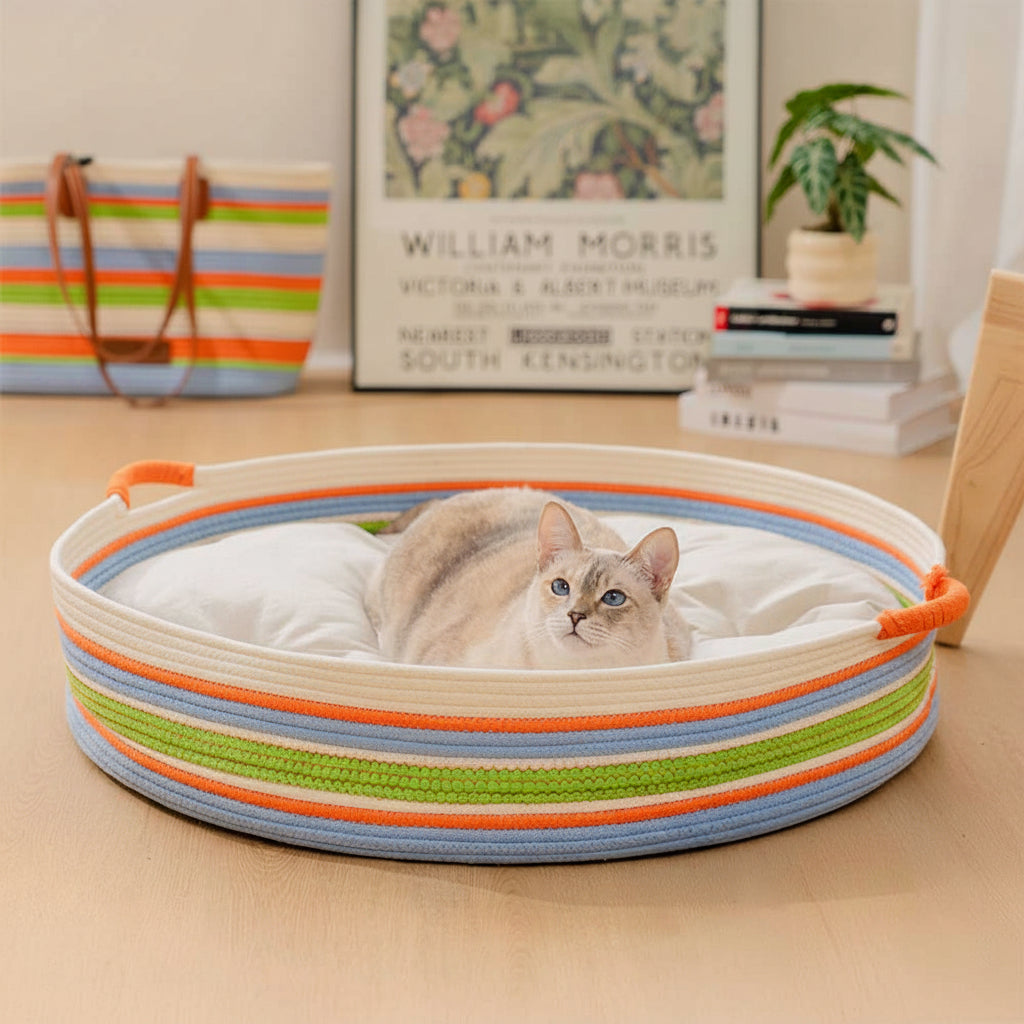 Handcrafted Stripe Calming Pet Bed - Timeless Nest