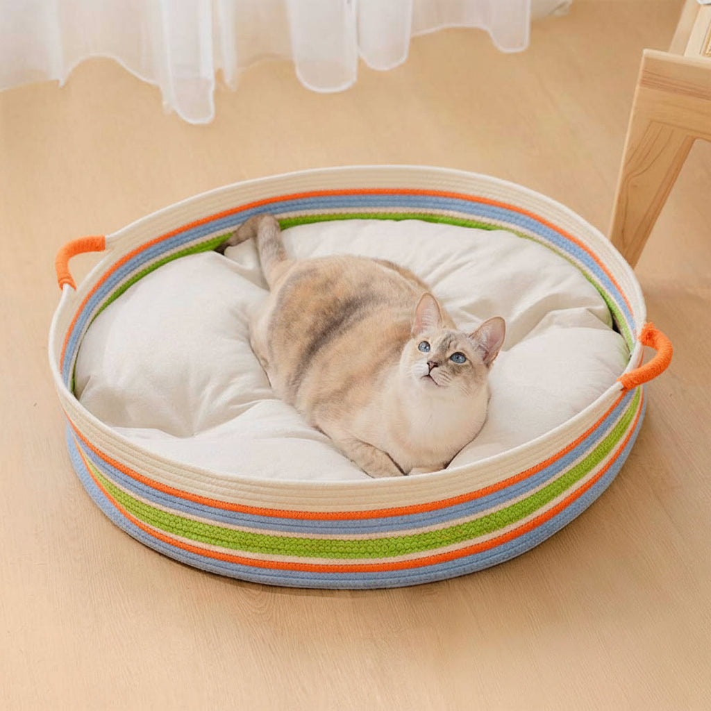 Handcrafted Stripe Calming Pet Bed - Timeless Nest