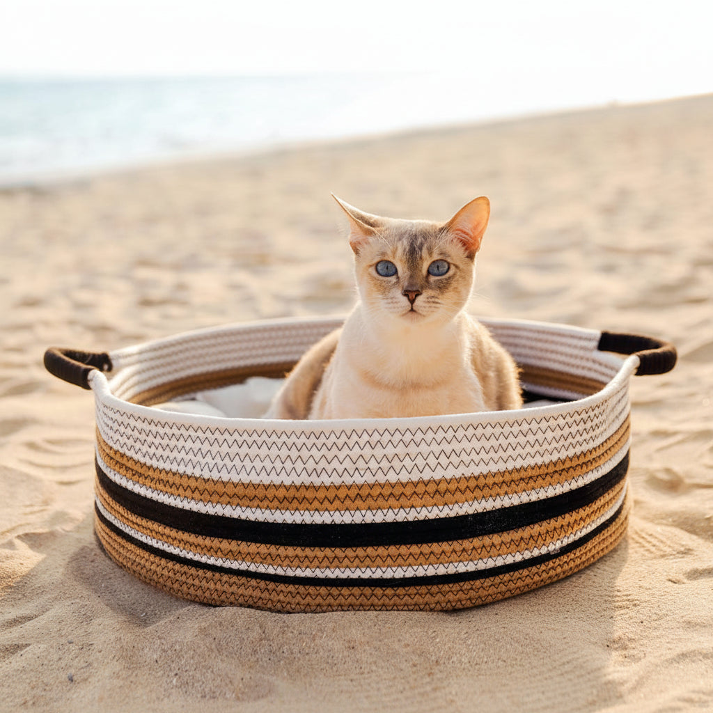 Handcrafted Stripe Calming Pet Bed - Timeless Nest