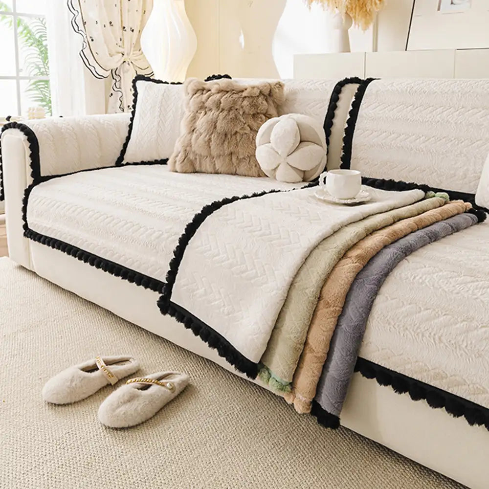 Lazy Chic Plush Winter Sofa Protector Skin-Friendly Couch Cover