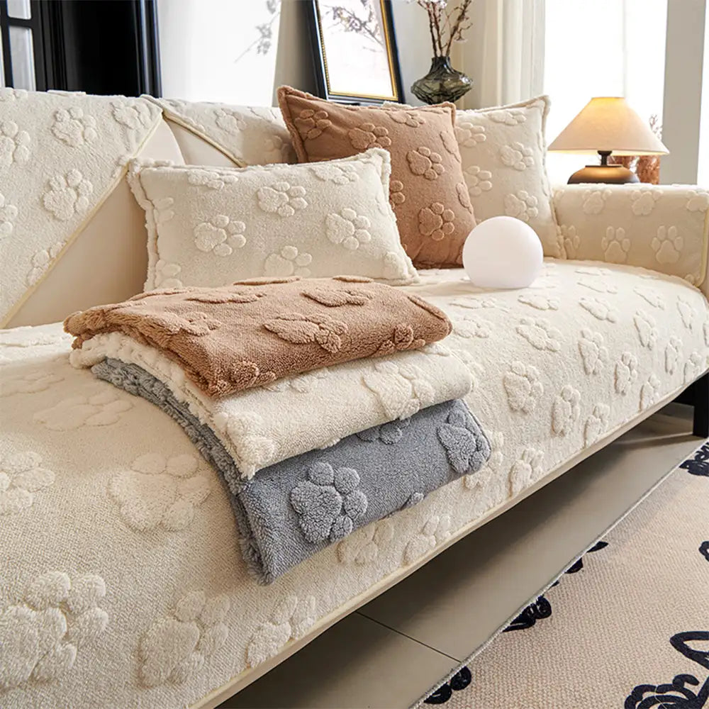 Paw Print Cute Plush Thick Sofa Decoration Non-slip Couch Cover
