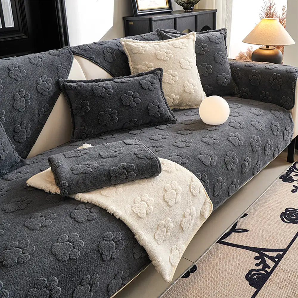 Paw Print Cute Plush Thick Sofa Decoration Non-slip Couch Cover