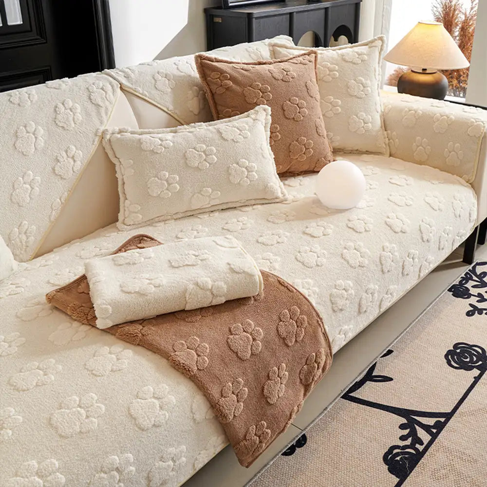 Paw Print Cute Plush Thick Sofa Decoration Non-slip Couch Cover