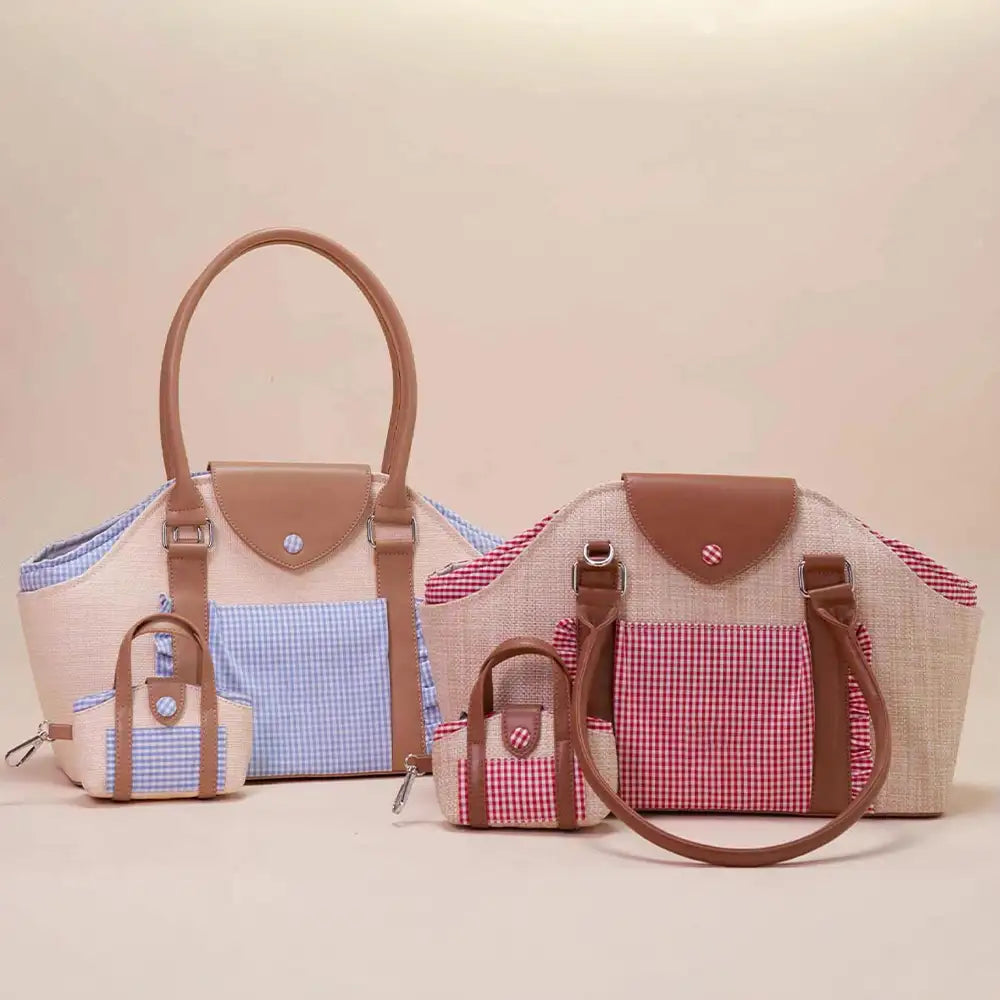 Portable Faux Woven Water-Repellent Dog Cat Carrier Pet Carrier Bag with Poop Bag Dispenser