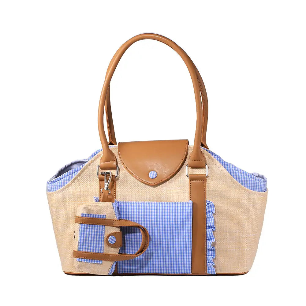 Portable Faux Woven Water-Repellent Dog Cat Carrier Pet Carrier Bag with Poop Bag Dispenser