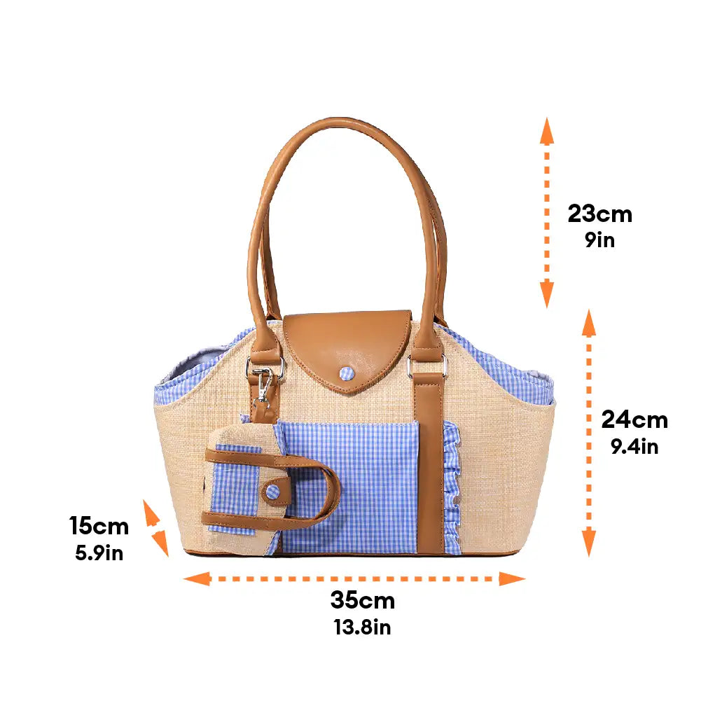 Portable Faux Woven Water-Repellent Dog Cat Carrier Pet Carrier Bag with Poop Bag Dispenser