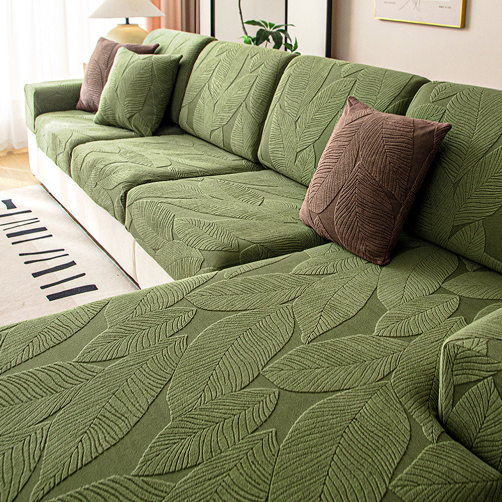 Moderner Blatt-Jacquard Wasserabweisender Kratzfester Stretch-Vollbezug für Outdoor-Sofas
