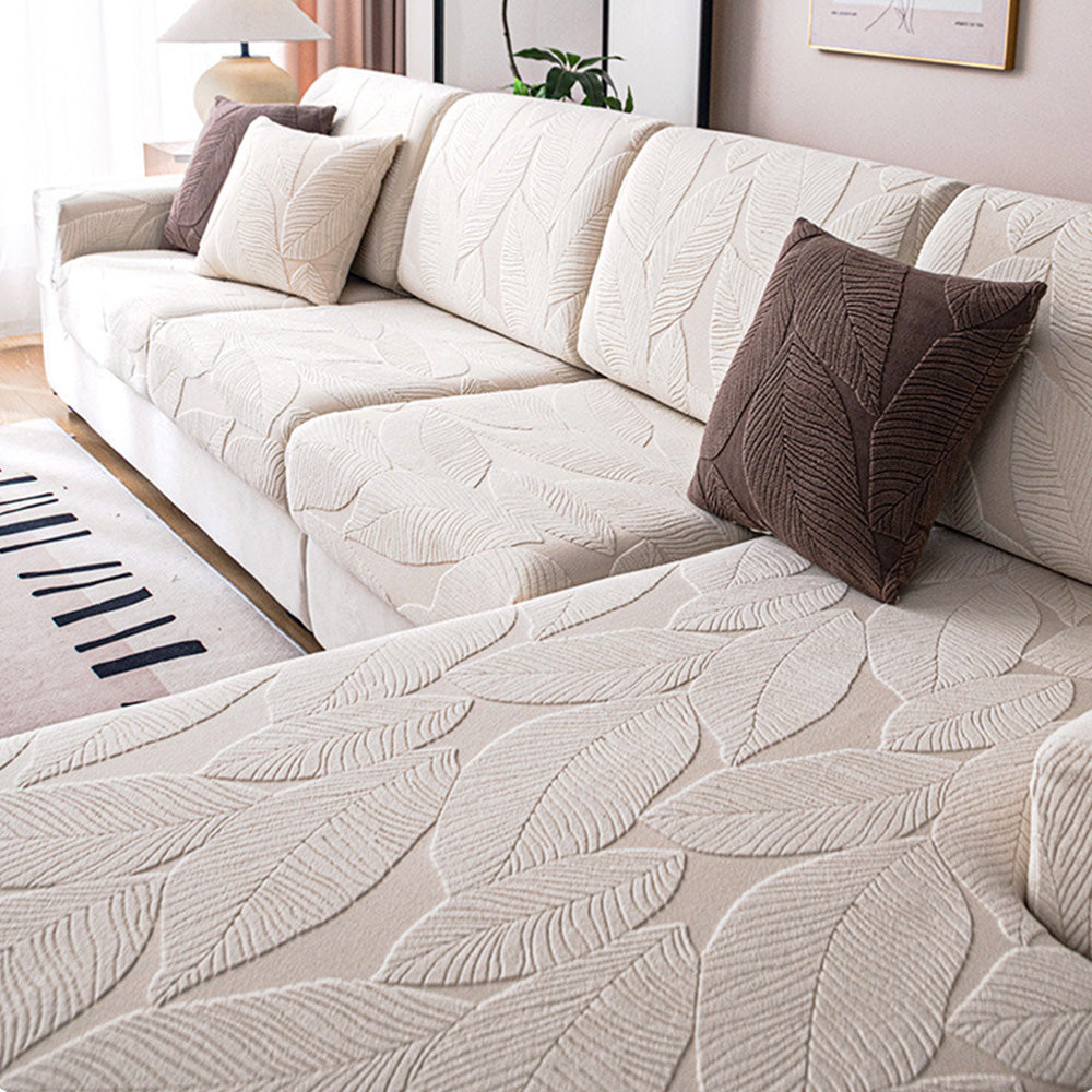 Moderner Blatt-Jacquard Wasserabweisender Kratzfester Stretch-Vollbezug für Outdoor-Sofas