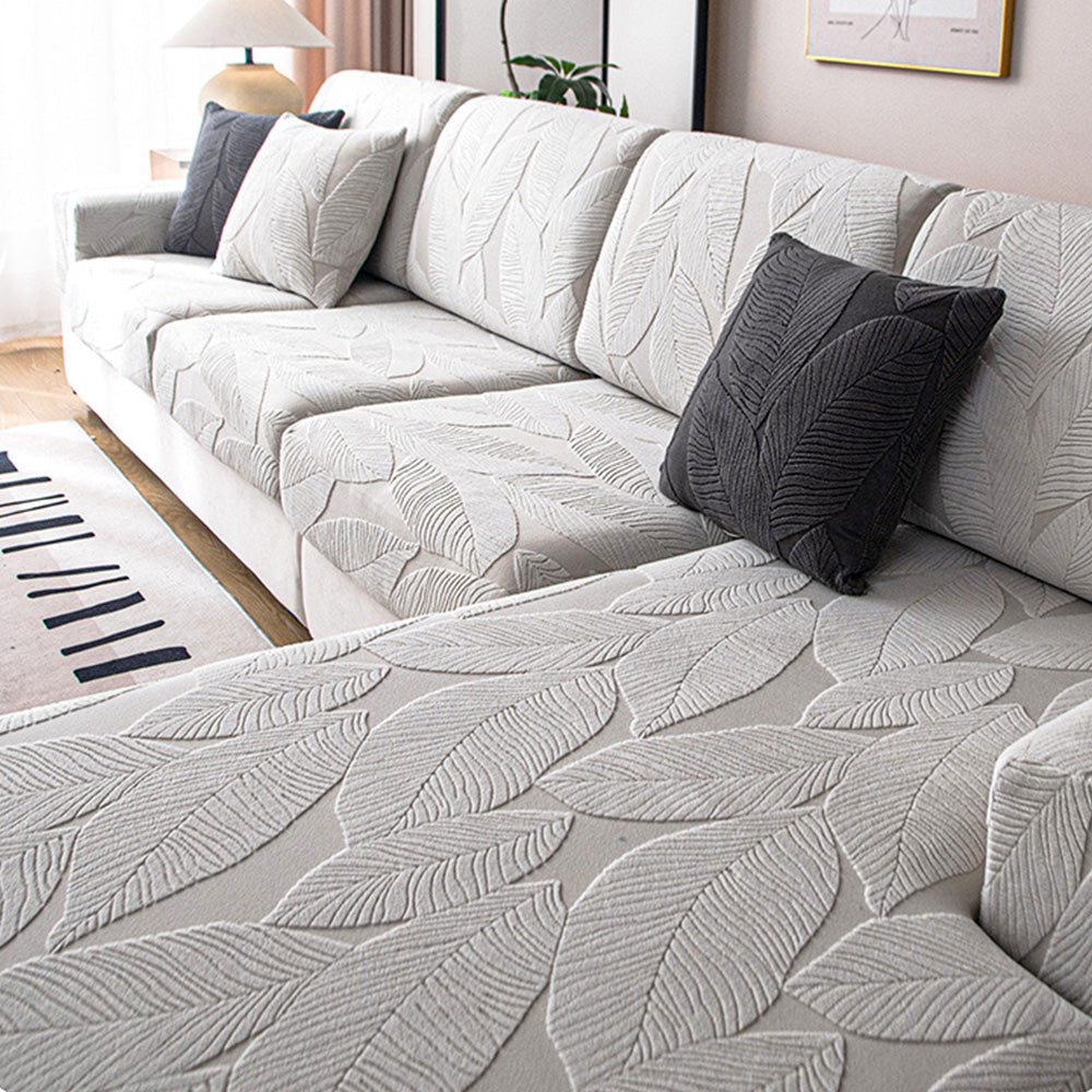Moderner Blatt-Jacquard Wasserabweisender Kratzfester Stretch-Vollbezug für Outdoor-Sofas