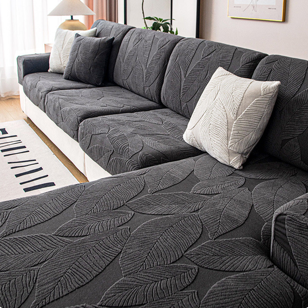 Moderner Blatt-Jacquard Wasserabweisender Kratzfester Stretch-Vollbezug für Outdoor-Sofas