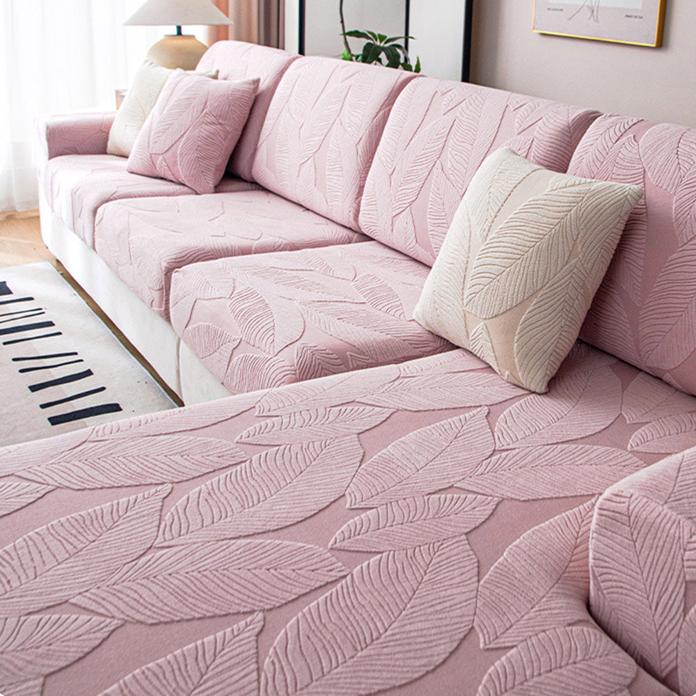 Moderner Blatt-Jacquard Wasserabweisender Kratzfester Stretch-Vollbezug für Outdoor-Sofas