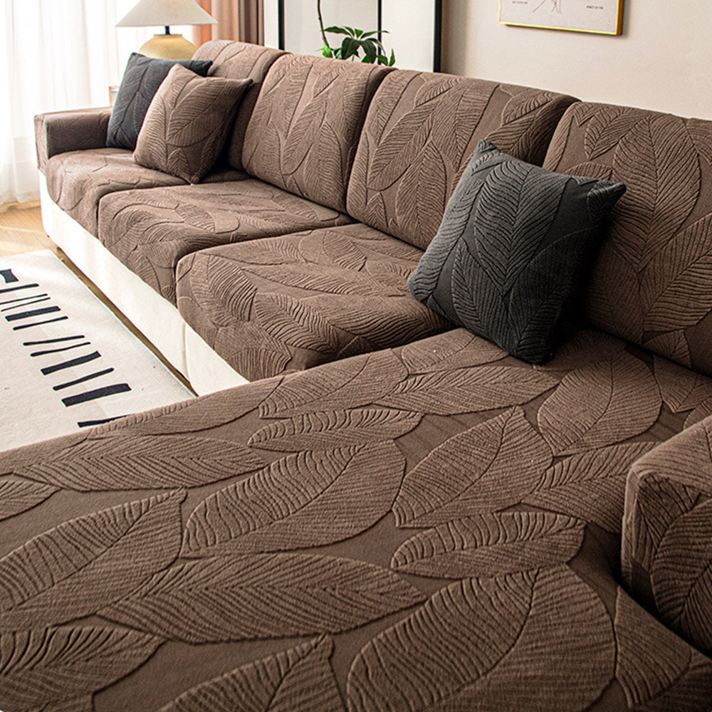 Moderner Blatt-Jacquard Wasserabweisender Kratzfester Stretch-Vollbezug für Outdoor-Sofas