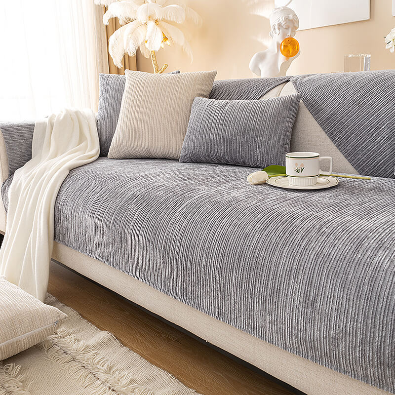 Einfache, einfarbige Outdoor-Couch-Hülle aus kratzfestem Chenille
