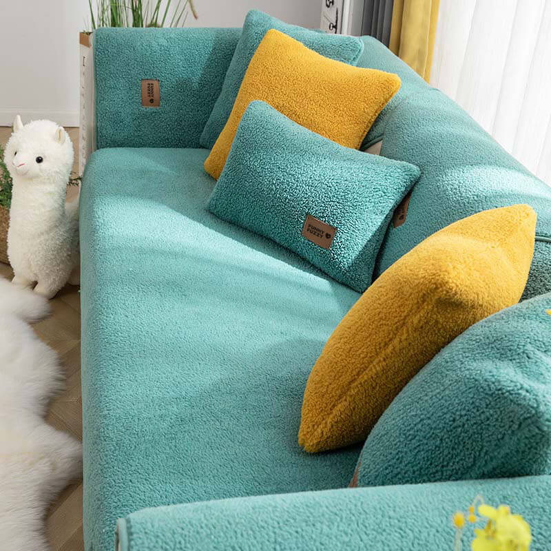 Wasserdichter, dicker, flauschiger Sherpa-Fleece-Sofabezug mit Anti-Rutsch-Funktion