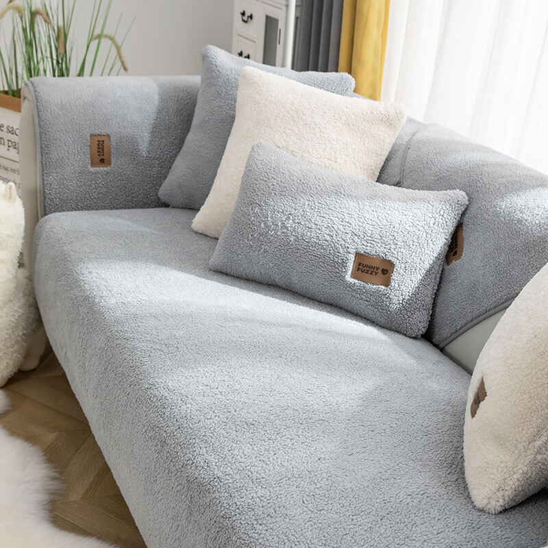 Wasserdichter, dicker, flauschiger Sherpa-Fleece-Sofabezug mit Anti-Rutsch-Funktion